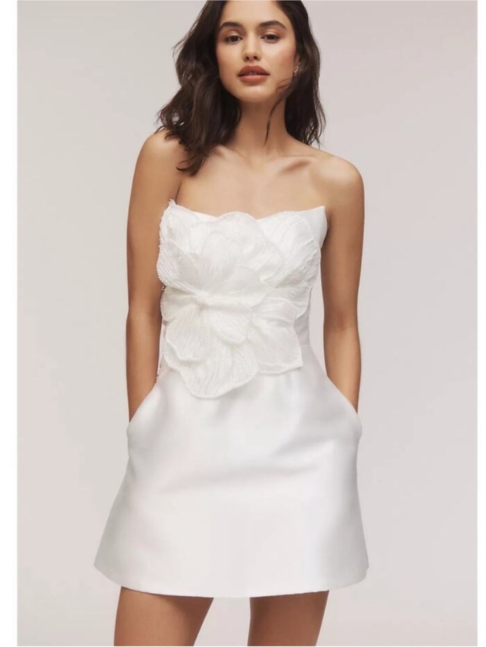 By Watters Brie White Floral Appliqué Mini Dress size 8